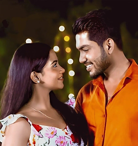 Scene from the teledrama 'Sangeethe'. Actor and singer Pramoth Ganearachchi with actress Dulmini Wanniarachchi.